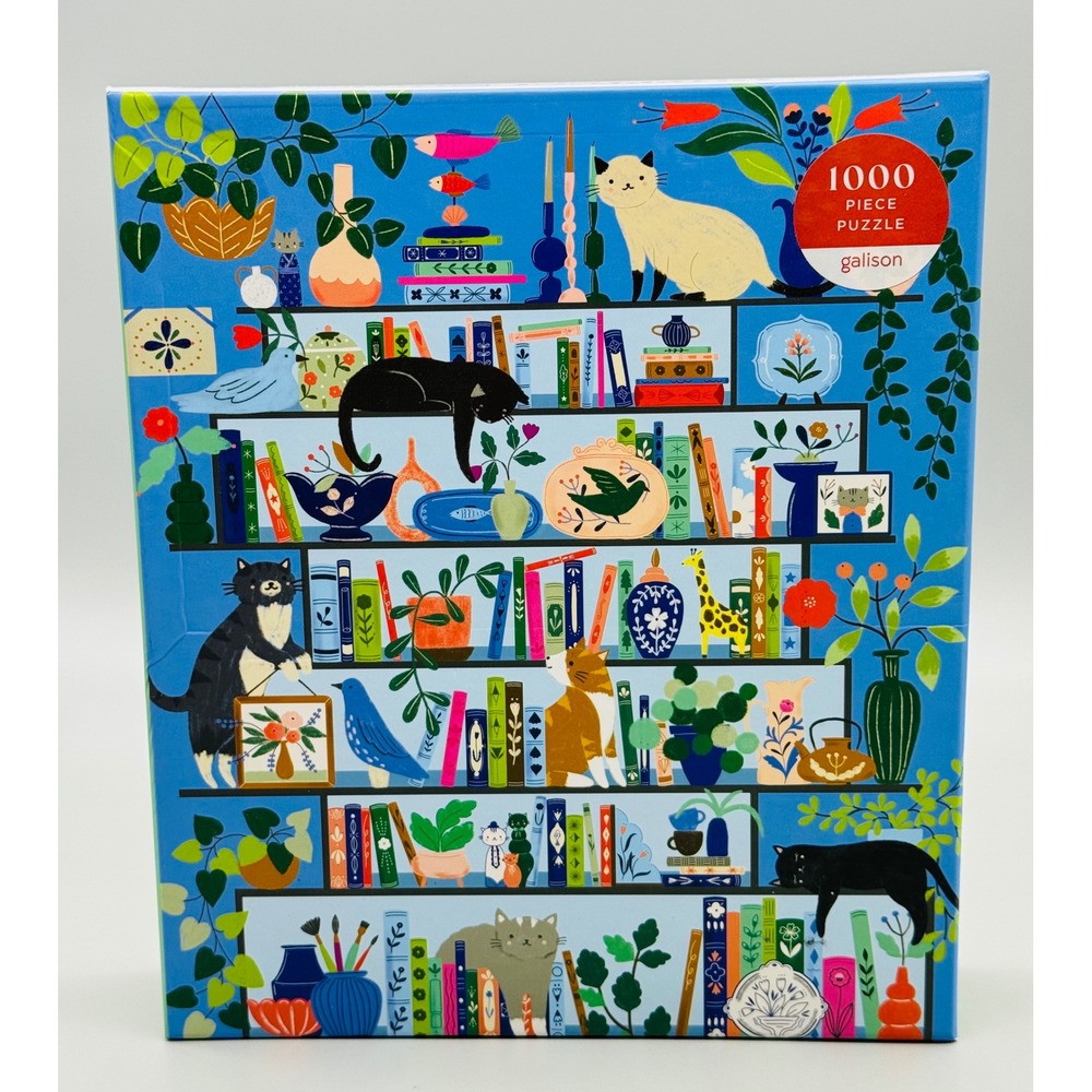 Galison Purrfect Nook Jigsaw Puzzle 1000 Piece Cat Bookshelf Art Sealed Bag